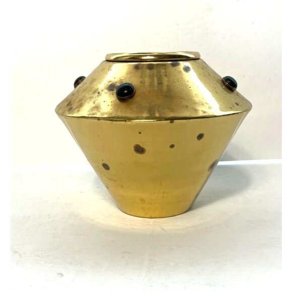 Vintage Bombay Company Brass Planter MCM Boho Flared Shape Glass Accents - Picture 5 of 9